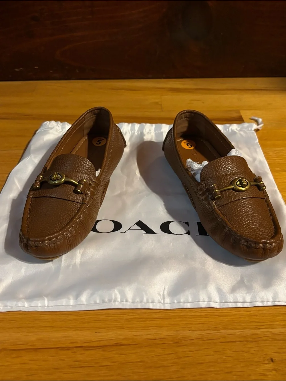 Coach Brown Pebbled Leather Bit Loafers